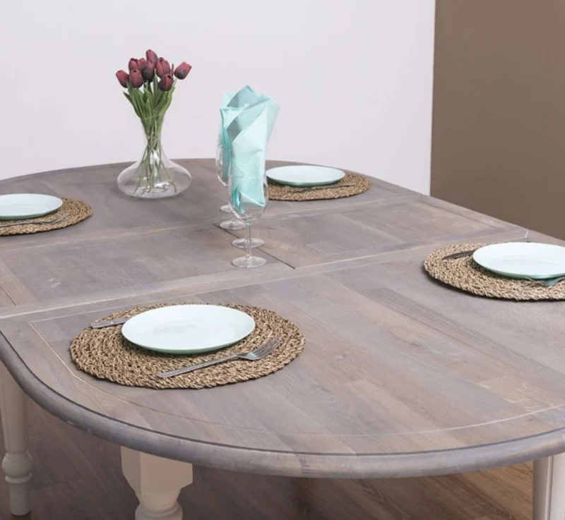 Casa Padrino Landhausstil Esstisch Grau / Weiß 160 x 120 x H. 78 cm - Ovaler massivholz Küchentisch mit Eichenholz Tischplatte - Esszimmer Möbel im Landhausstil