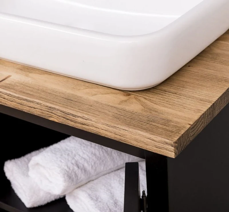 Casa Padrino Landhausstil Badezimmer Set Schwarz / Naturfarben - 1 Doppelwaschtisch & 1 Wandspiegel - Landhausstil Badezimmer Möbel
