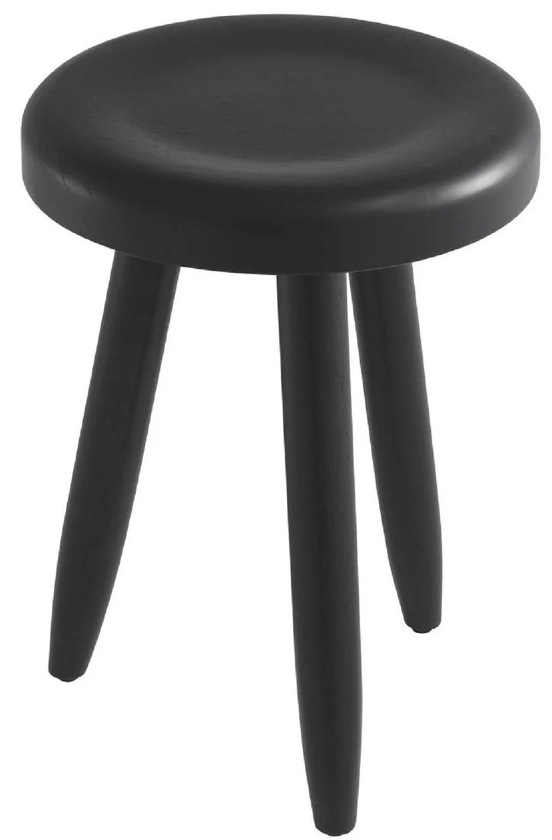 Casa Padrino Luxus Sitzhocker Schwarz Ø 31 x H. 45 cm - Massivholz Hocker - Runder Mindi Holz Sitzhocker - Luxus Möbel