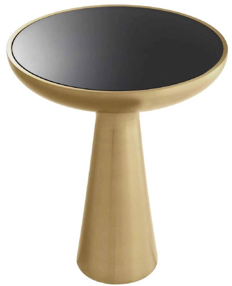 Casa Padrino Luxus Beistelltisch Messing / Schwarz Ø 50 x H. 60 cm - Runder Edelstahl Tisch mit Glasplatte - Wohnzimmer Möbel