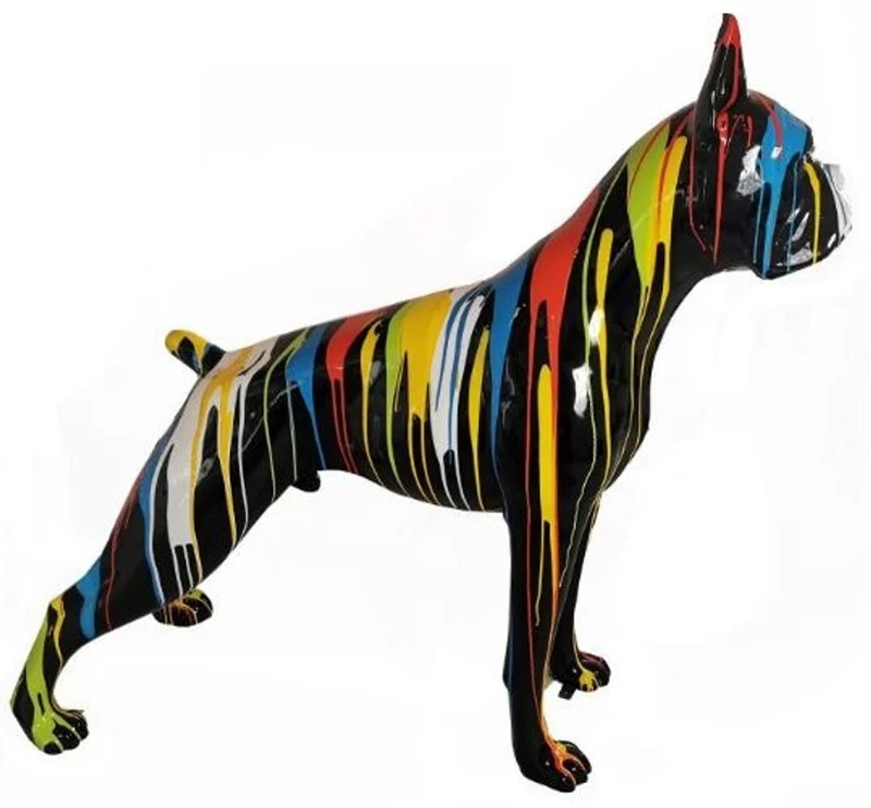 Casa Padrino Designer Dekofigur Boxer Hund Schwarz / Mehrfarbig 190 x H. 173 cm - Riesige Wetterbeständige Deko Skulptur - Gartendeko Tierfigur