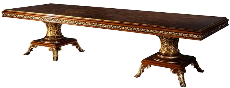 Casa Padrino Luxus Barock Esstisch Braun / Gold 350 x 120 x H. 80 cm - Massivholz Esszimmertisch - Esszimmer Möbel im Barockstil - Edel & Prunkvoll