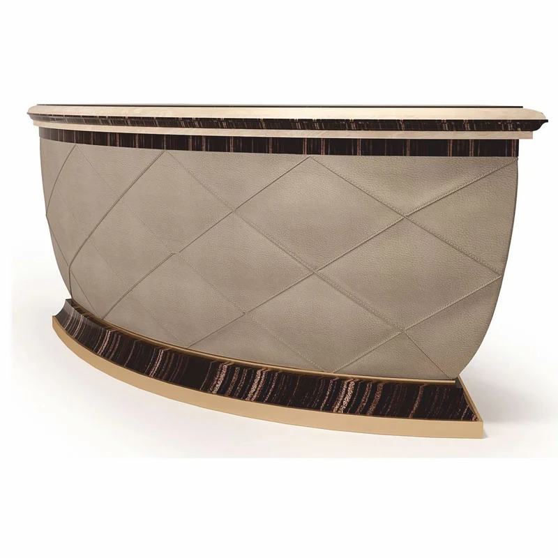 Casa Padrino Luxus Bartheke mit Kühlschrank Beige / Schwarz / Gold / Bronze 225 x 102 x H. 98 cm - Handgefertigter Bartisch - Hausbar - Hotel Möbel - Luxus Qualität - Made in Italy