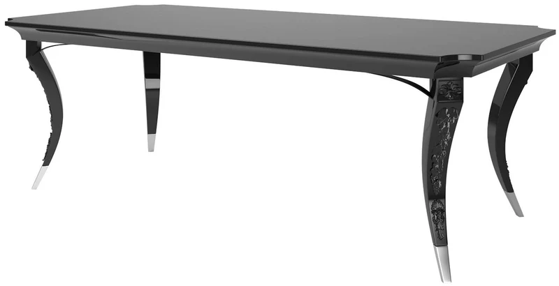 Casa Padrino Luxus Art Deco Esstisch Schwarz / Silber 220 x 110 x H. 77 cm - Edler Esszimmertisch - Art Deco Esszimmer Möbel