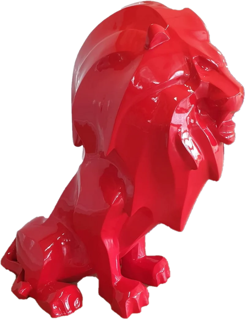 Casa Padrino Luxus Dekofigur Löwe Rot 90 x 80 x H. 170 cm - Riesige Wetterbeständige Deko Skulptur - Wohnzimmer Deko - Gartendeko Tierfigur