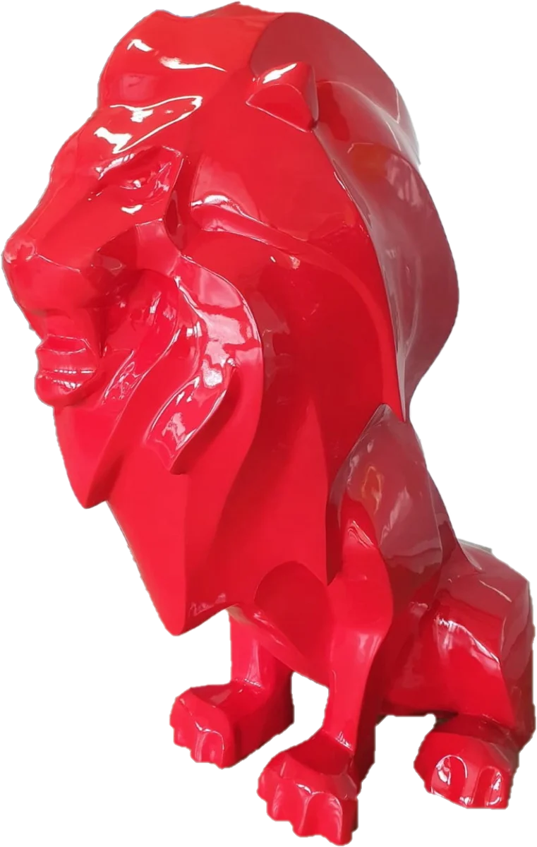 Casa Padrino Luxus Dekofigur Löwe Rot 90 x 80 x H. 170 cm - Riesige Wetterbeständige Deko Skulptur - Wohnzimmer Deko - Gartendeko Tierfigur