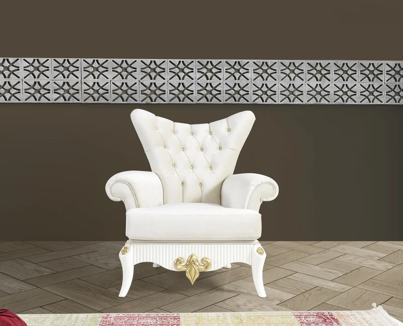 Casa Padrino Barock Wohnzimmer Set Creme / Weiß / Gold - 2 Sofas & 2 Sessel & 1 Couchtisch - Edle Wohnzimmer Möbel im Barockstil