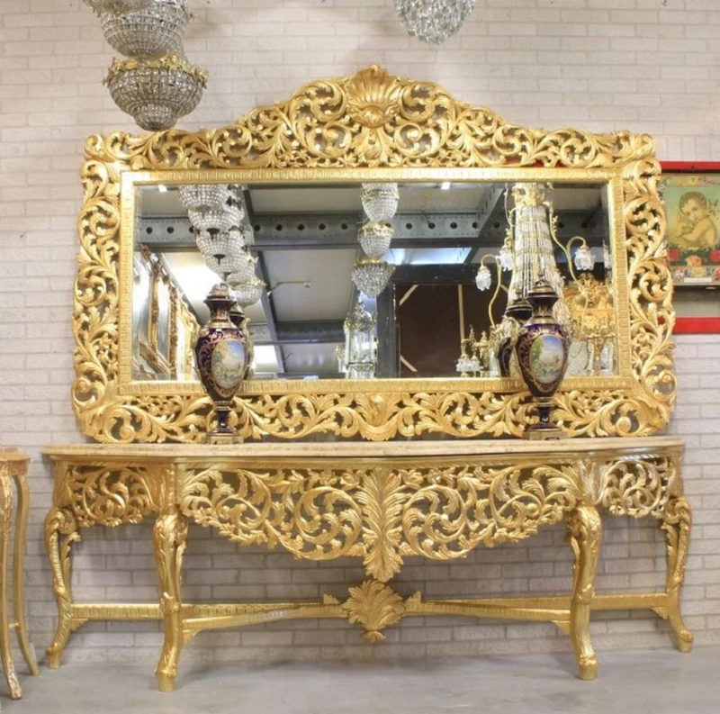 Casa Padrino Barock Spiegel Gold 210 x H. 150 cm - Riesiger handgefertigter Antik Stil Wandspiegel - Prunkvolle Barock Möbel