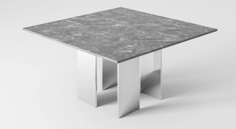 Casa Padrino Luxus Esstisch Grau / Silber 150 x 150 x H. 75 cm - Quadratischer Esszimmertisch mit Marmorplatte - Esszimmer Möbel - Luxus Kollektion