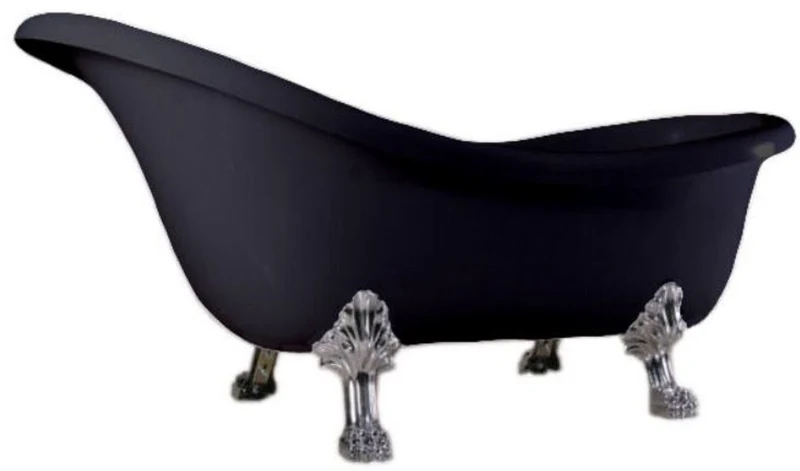 Casa Padrino Luxus Jugendstil Badewanne Schwarz / Silber 174 x 83 x H. 81 cm - Freistehende Retro Badewanne mit Löwenfüßen - Retro Badezimmer Möbel