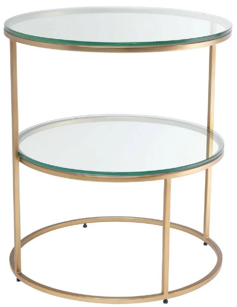 Casa Padrino Luxus Beistelltisch Messingfarben Ø 50 x H. 57 cm - Runder Edelstahl Tisch mit gehärteten Glasplatten - Luxus Qualität