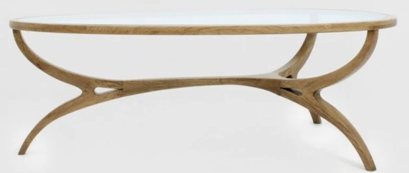 Casa Padrino Luxus Art Deco Couchtisch Hellbraun 130 x 88 x H. 46 cm - Edler Massivholz Wohnzimmertisch mit Glasplatte - Wohnzimmer Möbel