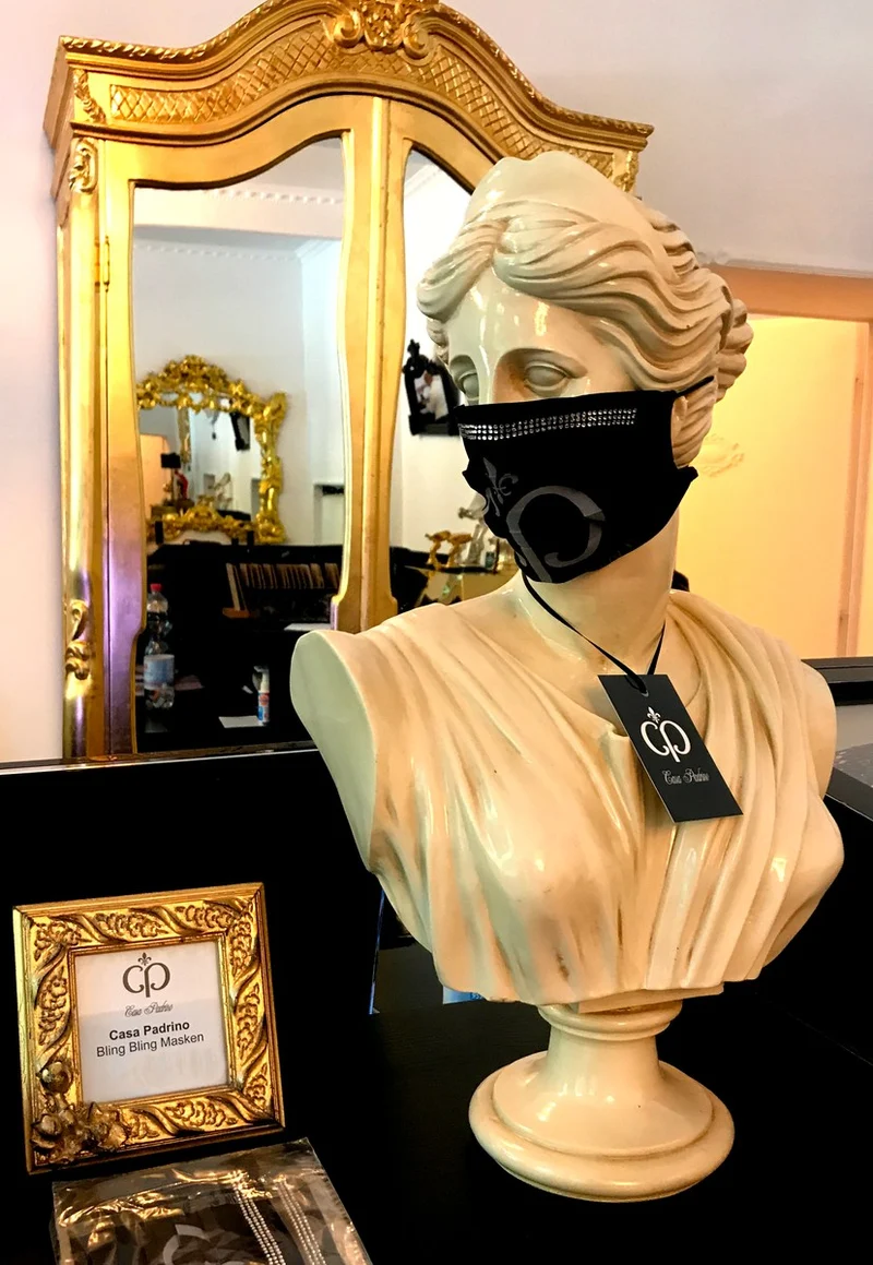 Casa Padrino Bling Bling Maske Schwarz / Silber - CP Maske mit Glitzersteinen