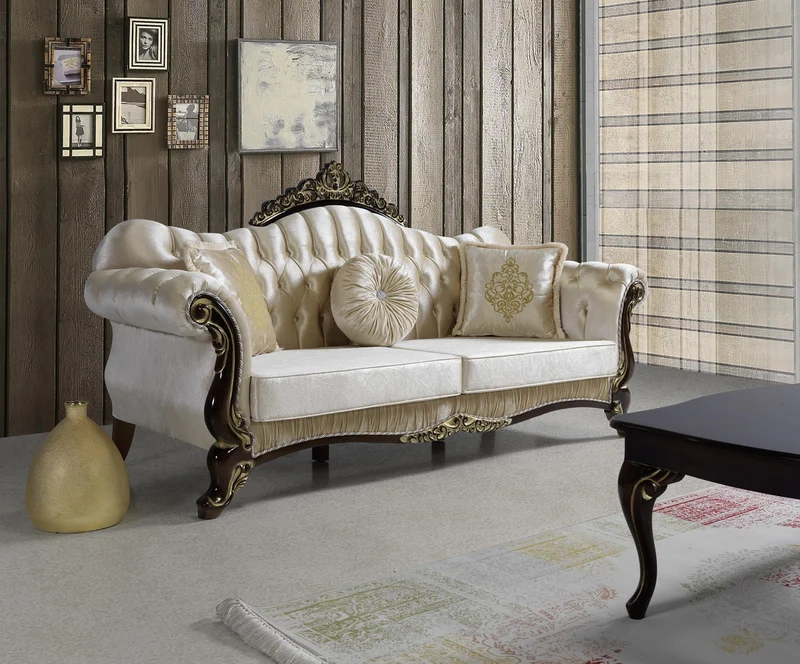 Casa Padrino Barock Wohnzimmer Set Champagnerfarben / Schwarz / Gold - 2 Sofas & 2 Sessel & 1 Couchtisch - Wohnzimmer Möbel - Edel & Prunkvoll