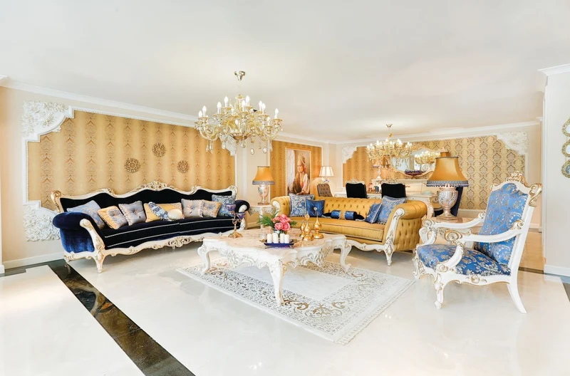 Casa Padrino Luxus Barock Chesterfield Wohnzimmer Sofa Gold / Weiß / Gold 300 x 110 x H. 80 cm - Prunkvolles Sofa im Barockstil - Edle Barock Wohnzimmer Möbel