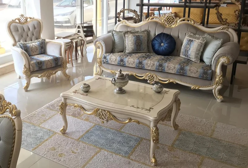Casa Padrino Luxus Barock Couchtisch Weiß / Gold 118 x 87 x H. 50 cm - Massivholz Wohnzimmertisch - Möbel im Barockstil