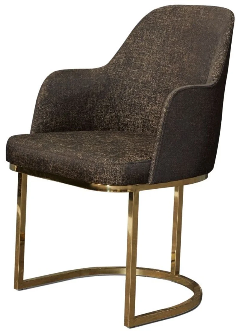 Casa Padrino Luxus Esszimmer Möbel Set Grau / Gold / Schwarz - 1 Esstisch & 6 Esszimmerstühle - Luxus Esszimmer Möbel