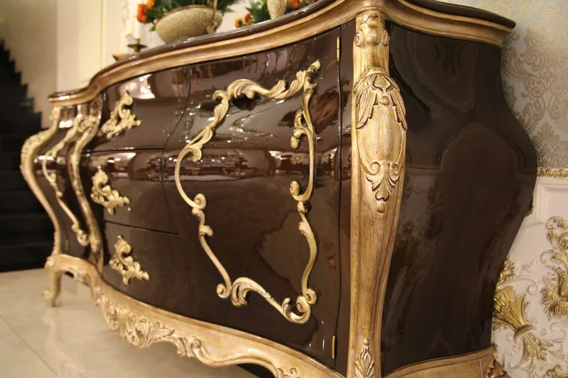 Casa Padrino Luxus Barock Kommode Dunkelbraun / Gold 243 x 60 x H. 115 cm - Prunkvoller Massivholz Schrank mit 2 Türen und 3 Schubladen - Edle Barock Möbel