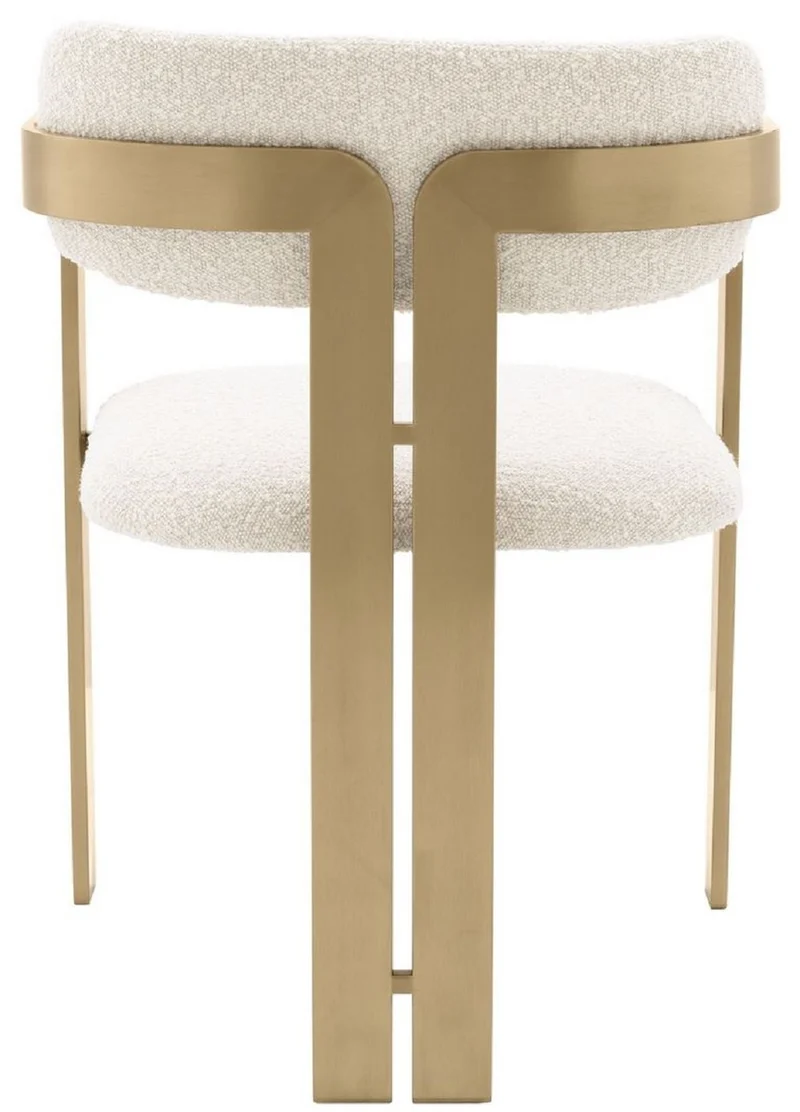 Casa Padrino Luxus Esszimmerstuhl Creme / Messingfarben 57,5 x 58 x H. 79 cm - Edler Küchenstuhl mit Armlehnen - Luxus Esszimmer Möbel