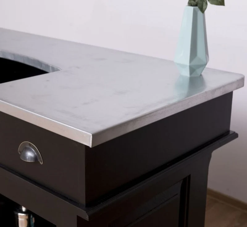 Casa Padrino Landhausstil Theke Schwarz / Silber 160 x 65 x H. 107 cm - Massivholz Thekentisch mit verzinkter Tischplatte - Barmöbel im Landhausstil
