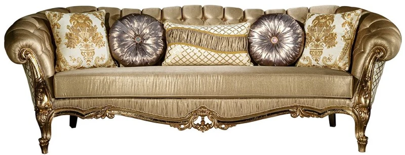 Casa Padrino Luxus Barock Wohnzimmer Set Gold / Weiß - 2 Sofas & 2 Sessel & 1 Couchtisch - Wohnzimmer Möbel im Barockstil - Edel & Prunkvoll