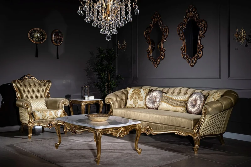 Casa Padrino Luxus Barock Wohnzimmer Set Gold / Weiß - 2 Sofas & 2 Sessel & 1 Couchtisch - Wohnzimmer Möbel im Barockstil - Edel & Prunkvoll