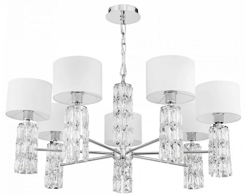 Casa Padrino Designer Kronleuchter Silber / Weiß Ø 80 x H. 37,2 cm - Moderner Metall Kronleuchter mit eleganten Glaselementen und runden Lampenschirmen