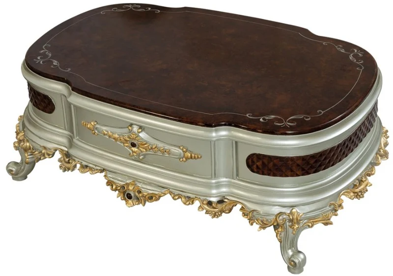 Casa Padrino Luxus Barock Wohnzimmer Set Creme / Beige / Dunkelbraun / Silber / Gold - 2 Sofas & 2 Sessel & 1 Couchtisch - Wohnzimmermöbel im Barockstil - Edel & Prunkvoll