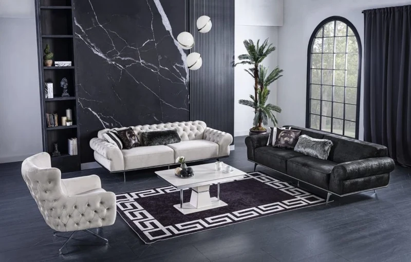 Casa Padrino Luxus Art Deco Wohnzimmer Sofa Schwarz / Silber 240 x 95 x H. 63 cm - Luxus Wohnzimmer Möbel