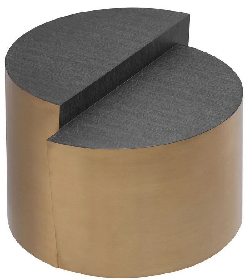 Casa Padrino Designer Beistelltisch Anthrazitgrau / Messingfarben Ø 60 x H. 42,5 cm - Designer Wohnzimmer Möbel - Luxus Qualität