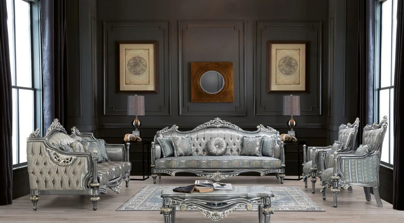 Casa Padrino Luxus Barock Sessel Silber / Türkis / Gold 83 x 80 x H. 120 cm - Prunkvoller Massivholz Wohnzimmer Sessel mit elegantem Muster und dekorativem Kissen - Barock Wohnzimmer Möbel