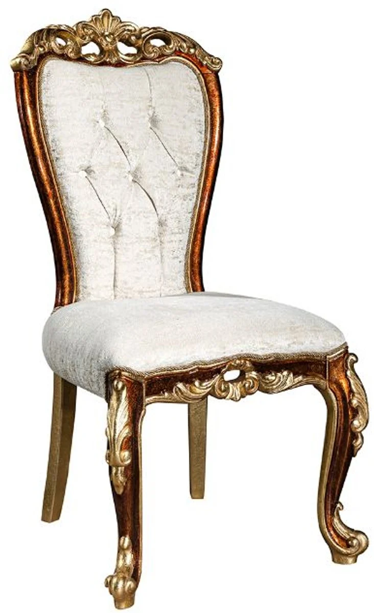 Casa Padrino Luxus Barock Esszimmer Set Weiß / Gold / Braun / Gold - 1 Esszimmertisch & 6 Esszimmerstühle - Edle Esszimmer Möbel im Barockstil - Edel & Prunkvoll