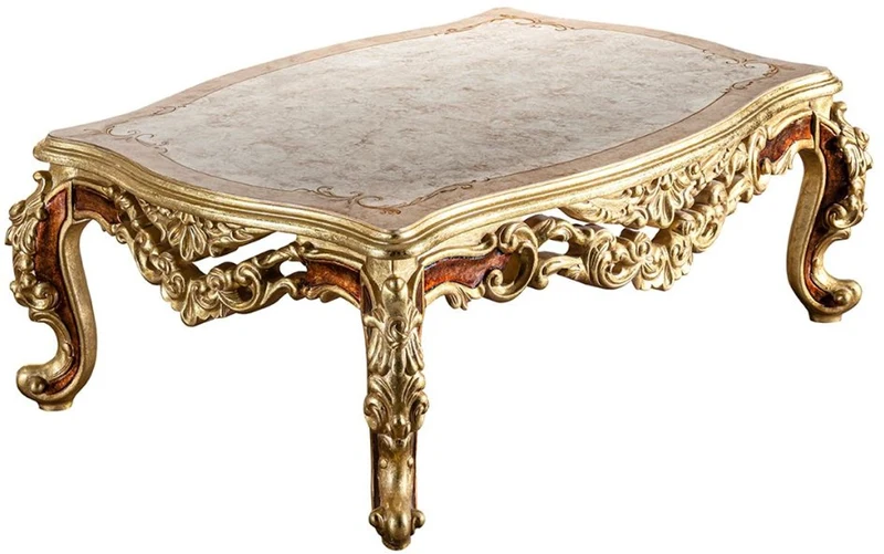 Casa Padrino Luxus Barock Couchtisch Creme / Beige / Braun / Gold 120 x 82 x H. 47 cm - Edler Massivholz Wohnzimmertisch im Barockstil - Prunkvolle Barock Möbel