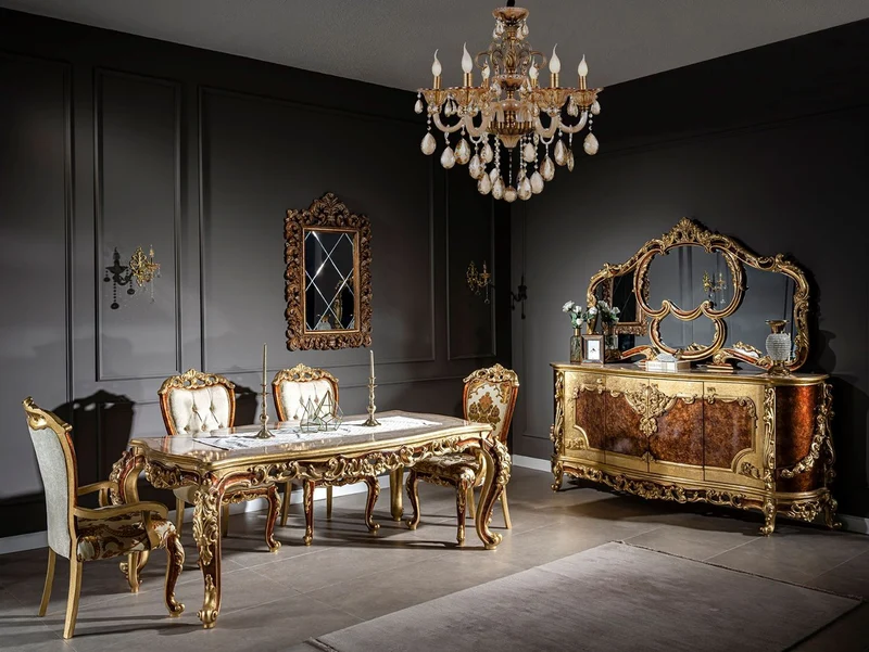 Casa Padrino Luxus Barock Möbel Set Sideboard mit Spiegel Creme / Beige / Braun / Gold - Prunkvoller Massivholz Schrank mit Wandspiegel - Edle Möbel im Barockstil - Luxus Qualität