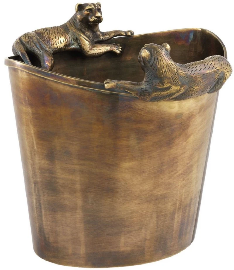 Casa Padrino Luxus Edelstahl Weinkühler mit 2 Messing Tragegriffen Vintage Messingfarben 25,5 x 25,5 x H. 23 cm - Hotel Restaurant Gastronomie Accessoires Panther
