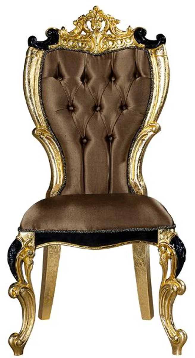 Casa Padrino Luxus Barock Esszimmer Stuhl Set Braun / Schwarz / Gold 60 x 65 x H. 120 cm - Küchen Stühle 6er Set im Barockstil - Barock Esszimmer Möbel