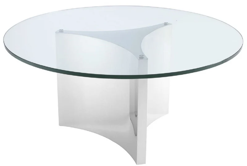 Casa Padrino Luxus Couchtisch Weiß / Silber Ø 104 x H. 46,5 cm - Runder Edelstahl Wohnzimmertisch mit Glasplatte und 3 eleganten Sitzhocker - Wohnzimmer Möbel - Luxus Möbel