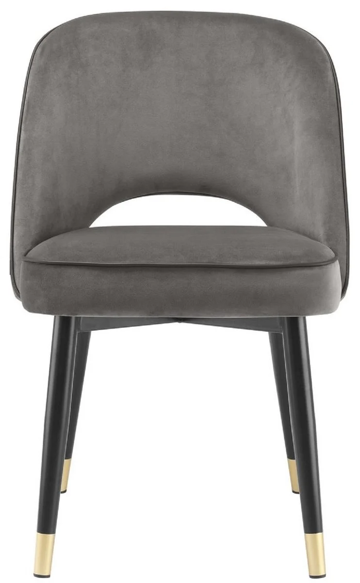 Casa Padrino Luxus Esszimmerstuhl Set Grau / Schwarz / Messing 53 x 56 x H. 84 cm - Esszimmerstühle mit edlem Samtstoff - Esszimmer Möbel
