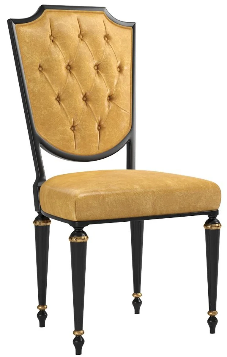 Casa Padrino Luxus Barock Esszimmer Stuhl Set Gold / Schwarz / Antik Gold 50 x 50 x H. 105 cm - Edle Küchen Stühle mit hochwertigem Leder - Barock Stühle 6er Set - Esszimmer Möbel
