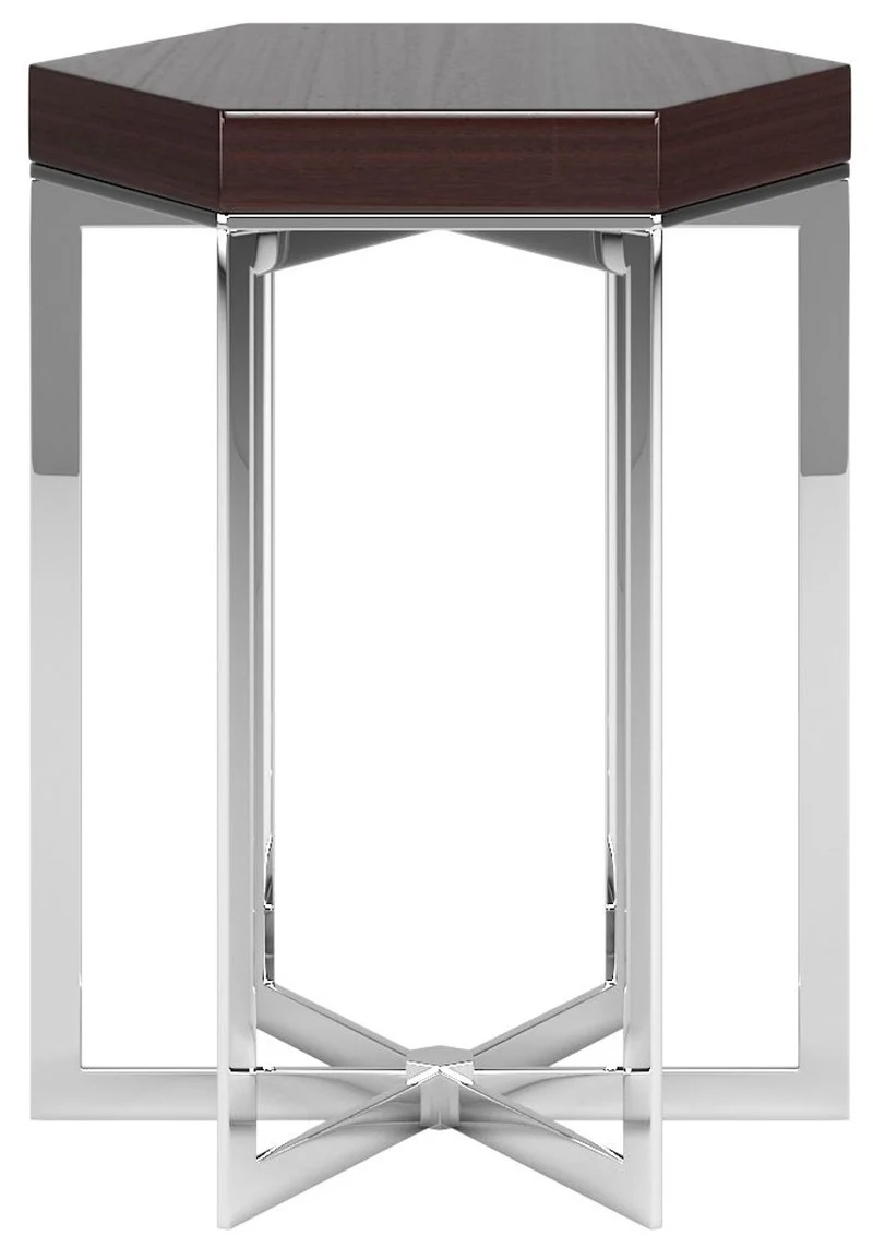 Casa Padrino Luxus Art Deco Beistelltisch Dunkelbraun / Silber 50 x 50 x H. 55 cm - Edler 6-eckiger Tisch - Art Deco Wohnzimmer Möbel - Luxus Qualität