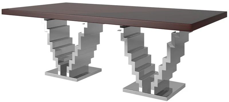 Casa Padrino Luxus Art Deco Esstisch Dunkelbraun / Silber 215 x 115 x H. 75 cm - Edler Esszimmertisch - Küchentisch - Art Deco Esszimmer Möbel