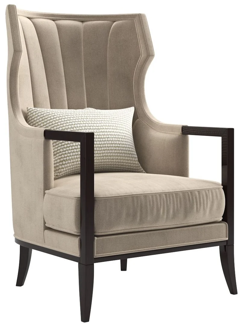 Casa Padrino Luxus Art Deco Samt Sessel Beige / Dunkelbraun 70 x 75 x H. 100 cm - Edler Wohnzimmer Sessel - Luxus Qualität - Art Deco Möbel