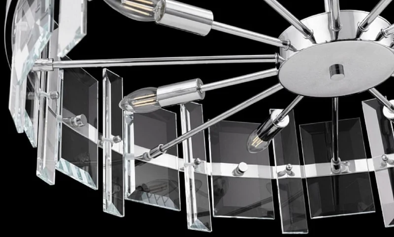 Casa Padrino Hängeleuchte Silber Ø 80 cm - Moderne runde Hängelampe mit Metallrahmen und Glasplatten - Designer Leuchten