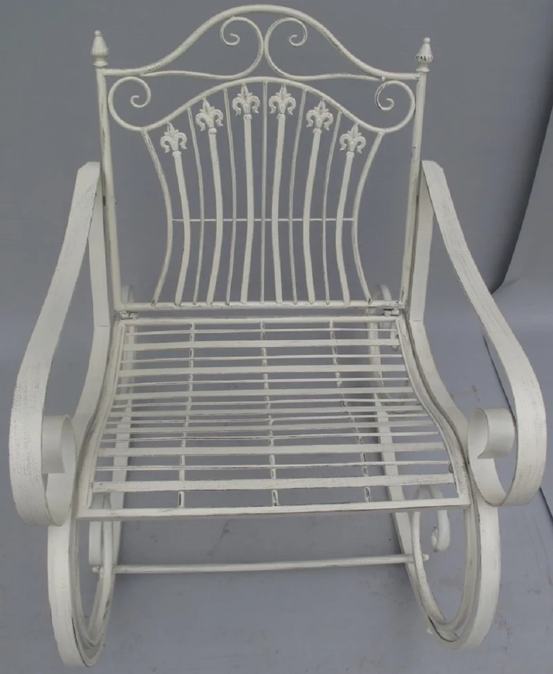 Casa Padrino Jugendstil Metall Schaukelstuhl rustikal Weiß 65 x 90 x H. 90 cm - Nostalgische Garten & Terrassen Möbel