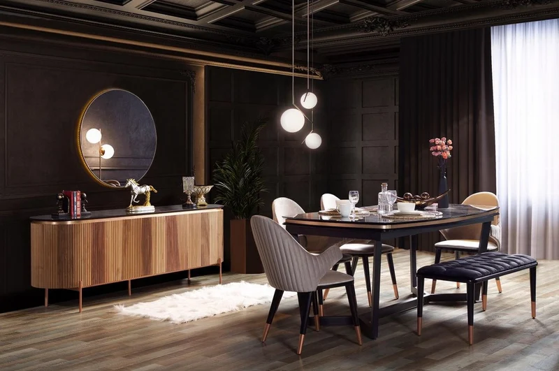 Casa Padrino Luxus Sideboard Braun / Schwarz / Kupferfarben 208 x 60 x H. 80 cm - Edler Schrank mit 4 Türen - Luxus Möbel