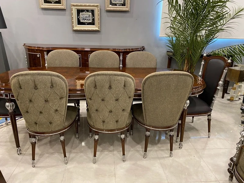 Casa Padrino Luxus Barock Esszimmer Stuhl Set Grau / Braun / Silber 52 x 55 x H. 100 cm - Barock Küchen Stühle 6er Set - Esszimmer Möbel im Barockstil