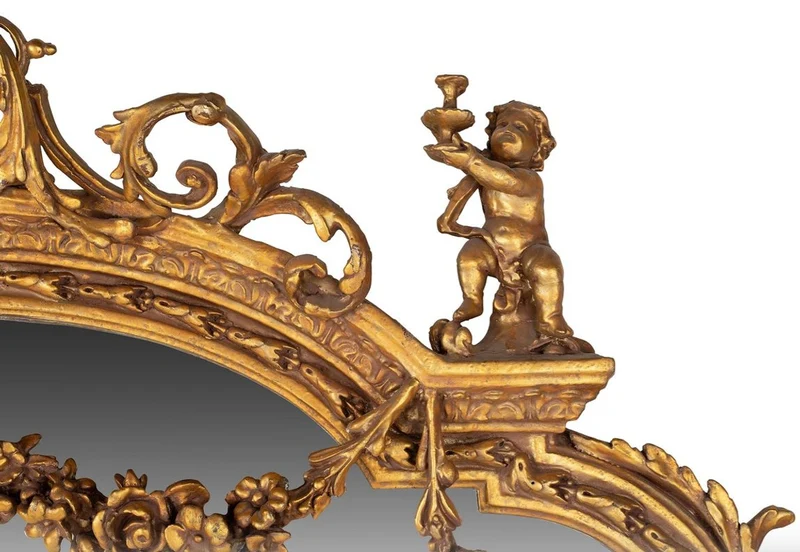 Riesiger Casa Padrino Barock Spiegel Gold 220 x 160 cm mit Engelsmotiven - Antik Stil - Schwere prunkvolle Ausführung