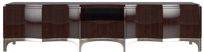 Casa Padrino Luxus TV Schrank Dunkelbraun / Silber 250 x 45 x H. 58 cm - Edler Fernsehschrank mit 4 Türen und Schublade - Luxus Wohnzimmer Möbel
