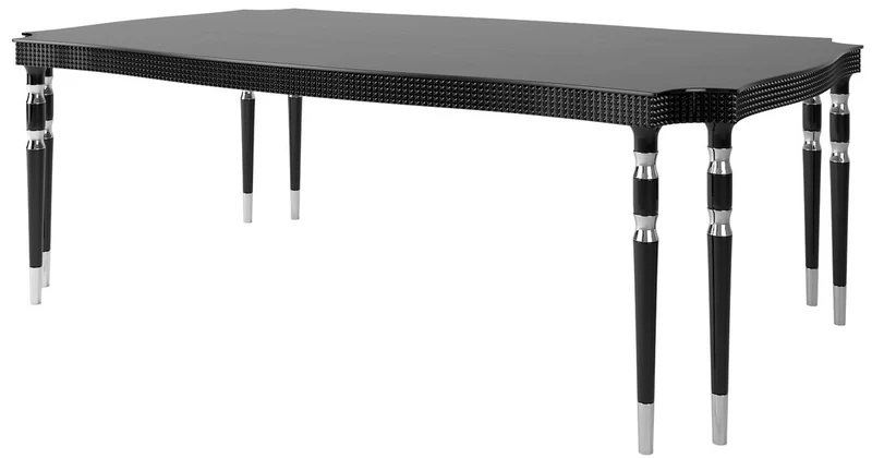 Casa Padrino Luxus Art Deco Esszimmer Set Grau / Schwarz / Silber - 1 Esszimmertisch & 6 Esszimmerstühle - Art Deco Esszimmer Möbel - Luxus Qualität