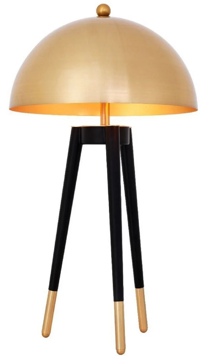 Casa Padrino Luxus Tischleuchte Gold / Schwarz Ø 38,5 x H. 69 cm - Moderne Dreibein Tischlampe mit rundem Metall Lampenschirm